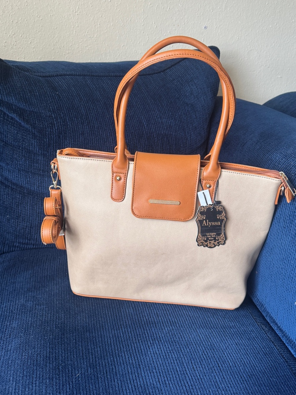 Beige Tote with Tan Trim and Double Handles